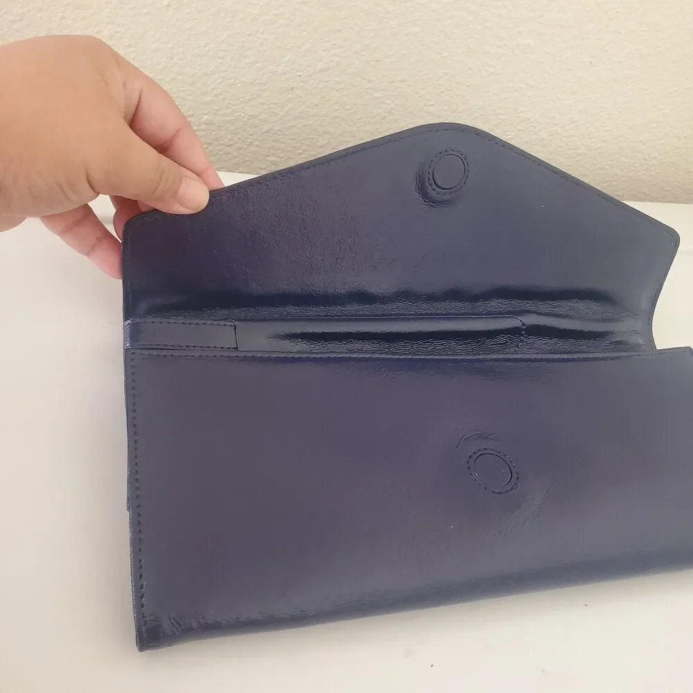 Hobo International Navy Blue Patent Leather Quilted Clutch Wallet Wristlet Organ